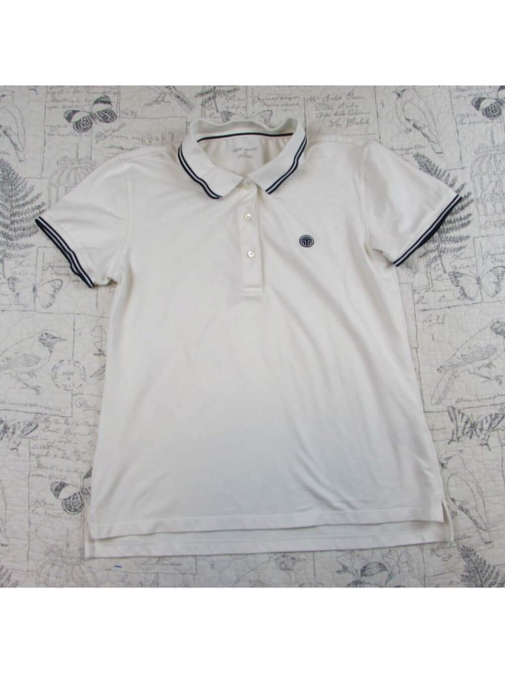 Tory Burch White Polo with Navy Trim